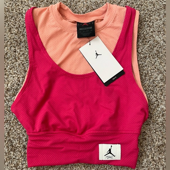 JORDAN ESSENTIALS CROPPED TOP Double Layer Tank Garnet Pink Coral XS 0 2 NWT - Picture 5 of 8